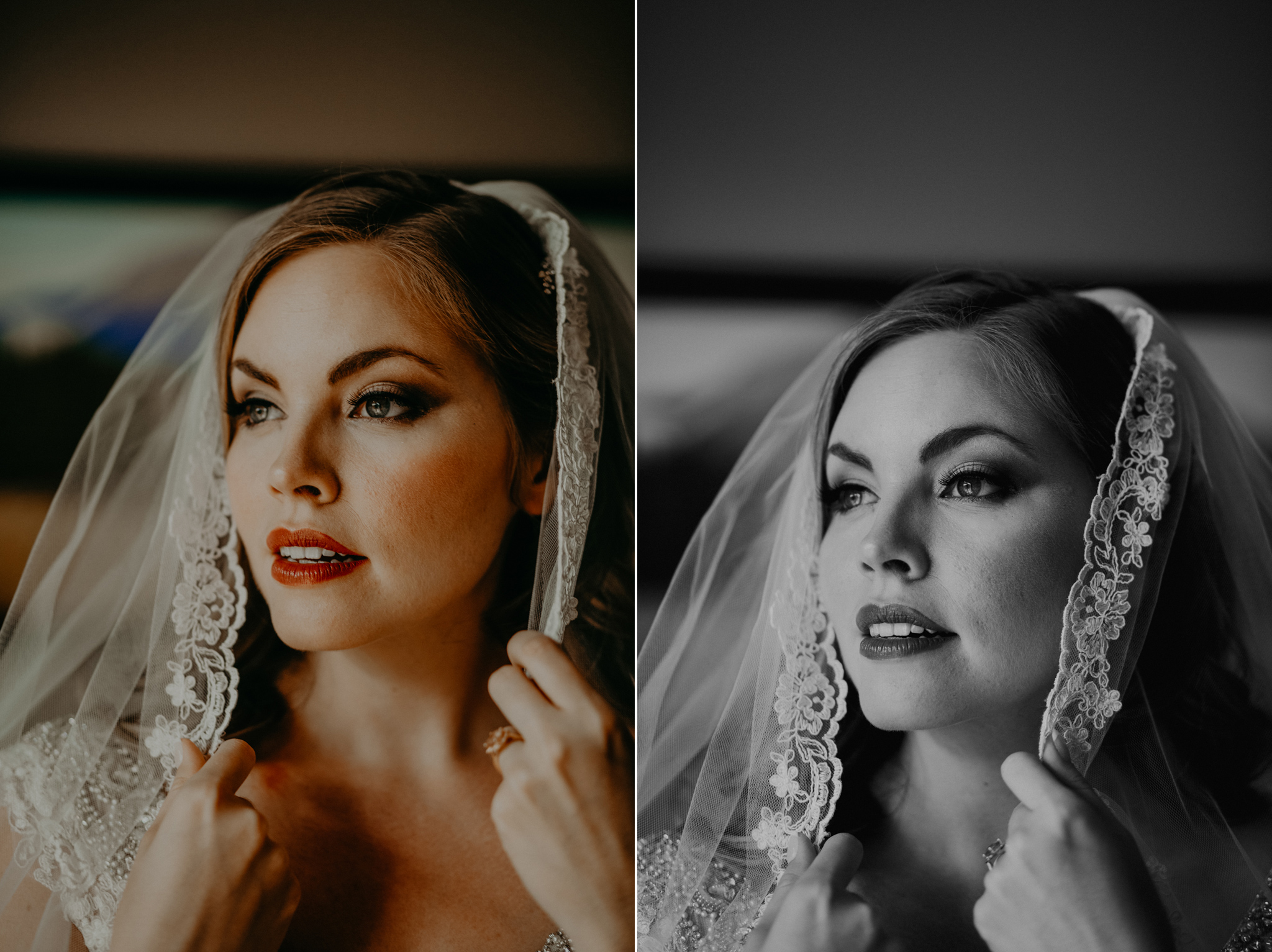 Portrait of bride in veil at Canmore AB Blackstone Mountain Lodge destination timeless romantic wedding photo