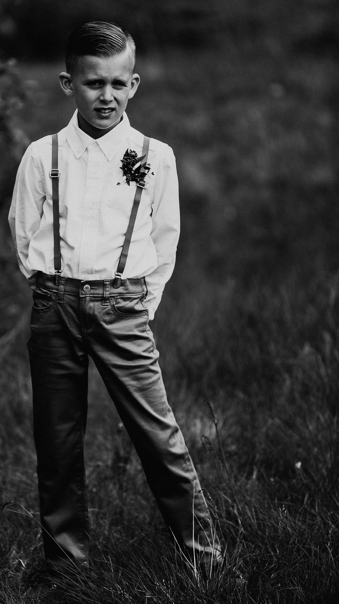 Portrait of ring bearer at wedding ceremony in Canmore AB Silvertip Resort