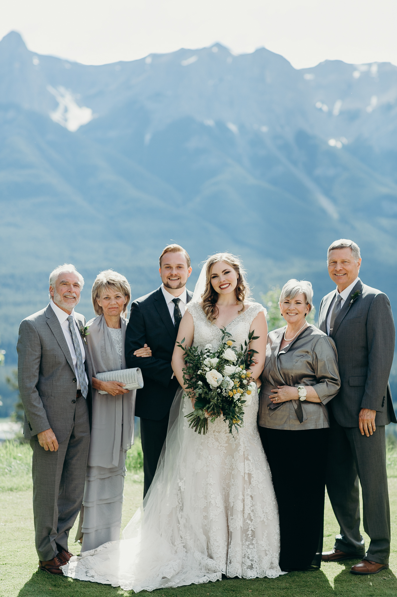 Family photo at Silvertip Resort destination wedding Canmore AB