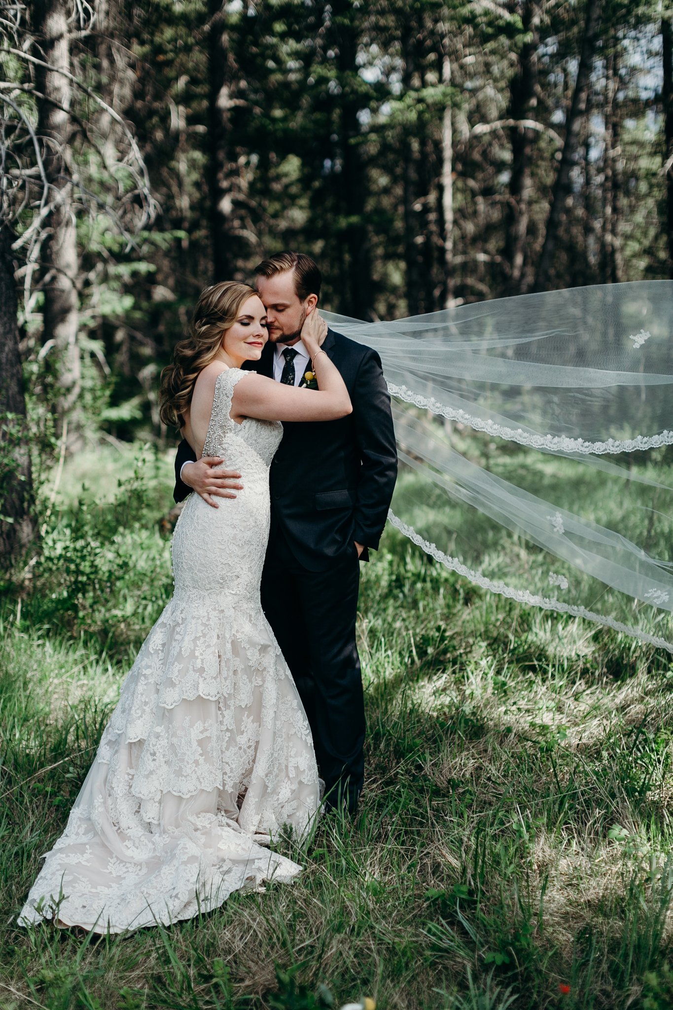 Bride and groom picture at Silvertip Resort destination wedding Canmore AB rocky mountains