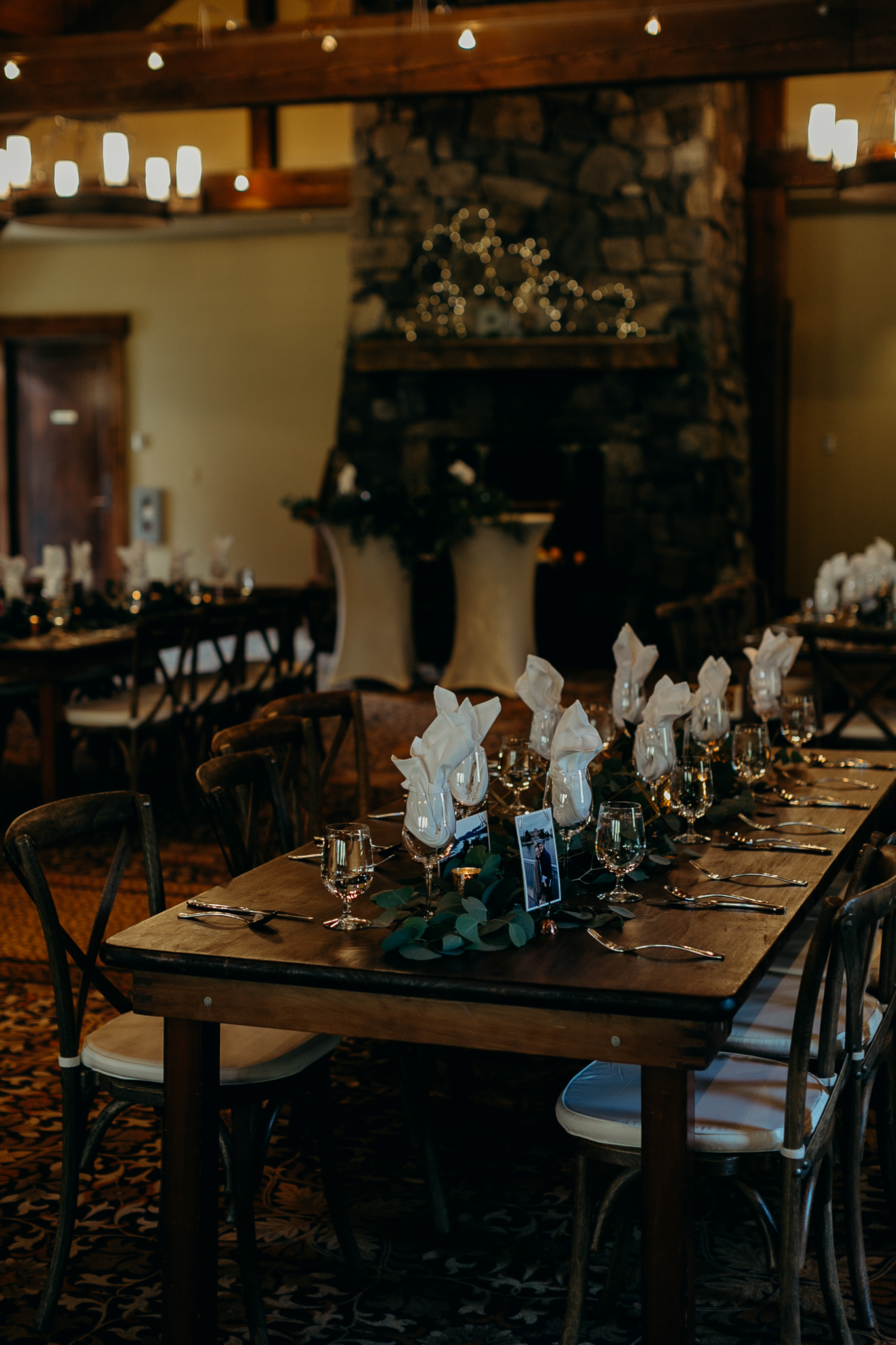 Wedding reception table setting at Silvertip Resort in Canmore Alberta destination wedding