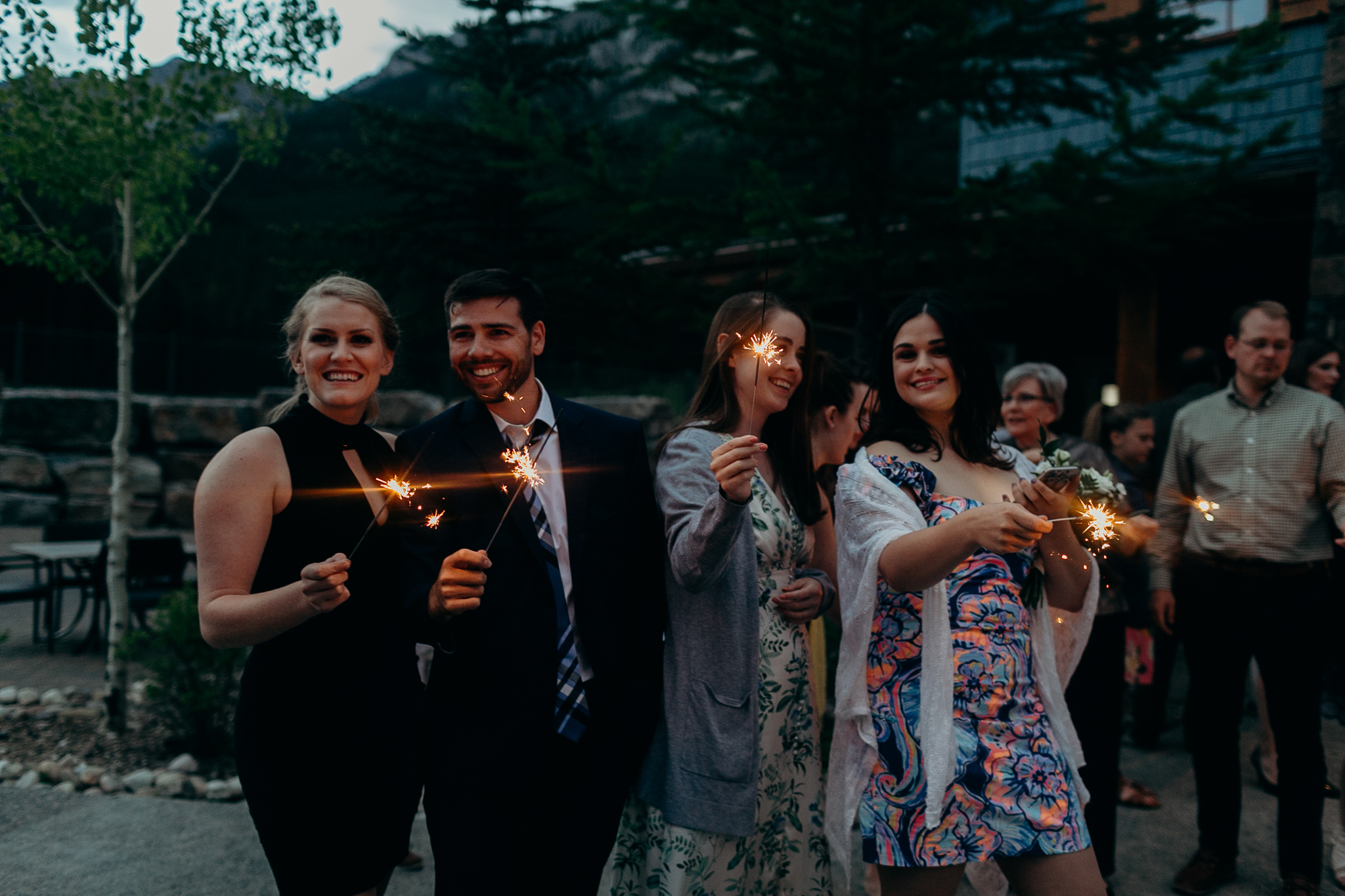 Wedding guests with sparklers